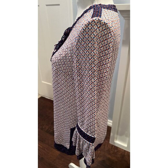 TORY BURCH Silk Blend Embroidery Tie-neck Top-Colorful Contrast Blouse SZ XS - Picture 5 of 10